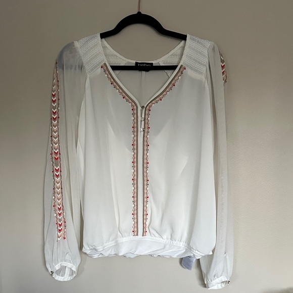 bebe Tops - bebe White and Red Embroidered boho peasant top
